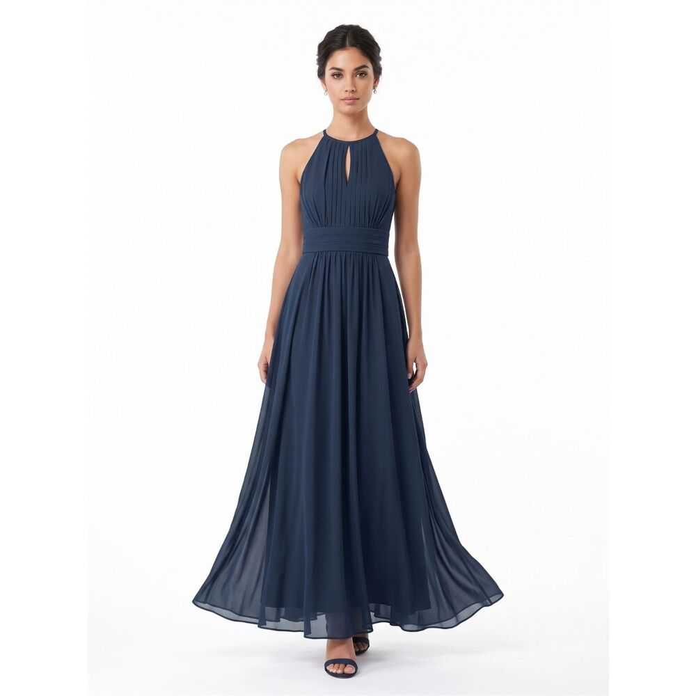 👗 NWT Azazie Bonnie Junior Maxi Dress Dark Navy Wedding Guest Formal J10